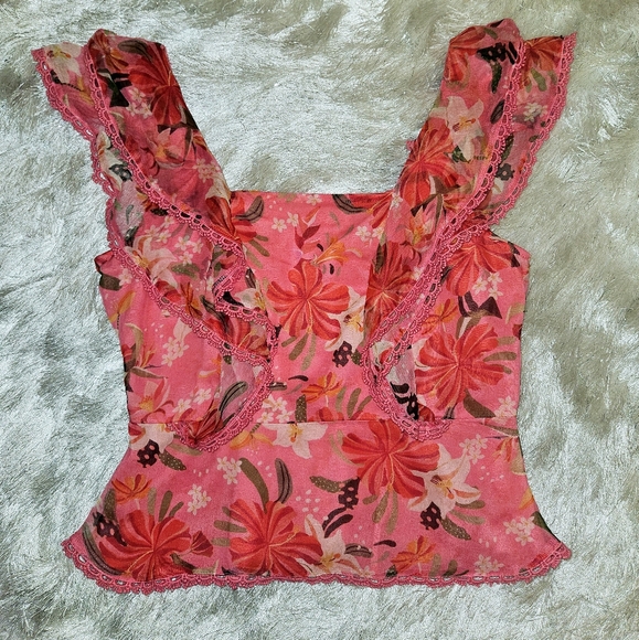 NWT Farm Rio Pink Lace Trim Top - Picture 2 of 14